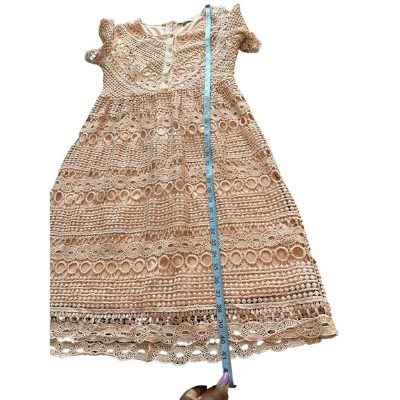 Polagram Dress Pink Lace Button Front Short‎ Sleeve Guipure Lace Dainty Medium - Picture 14 of 14